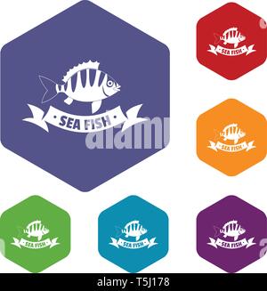 Sea fish icons vector hexahedron Stock Vector