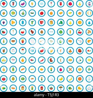 100 vegetarian icons set, cartoon style Stock Vector
