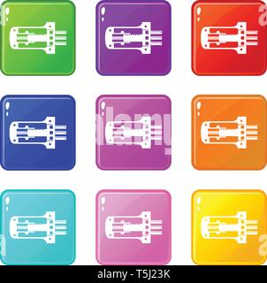 Door lock in section icons set 9 color collection Stock Vector