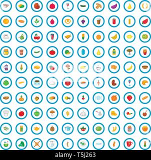 100 vegetarian cafe icons set, cartoon style Stock Vector