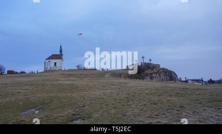 TATA, HUNGARY - 03 04 2017:Chapel and Sculpture of Calvary in the baroque Calvary Hill of Tata Stock Photo