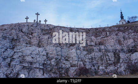 TATA, HUNGARY - 03 04 2017 Crosses on Calvary Hill in Tata. Stock Photo