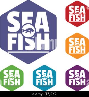 Sea fish shop icons vector hexahedron Stock Vector