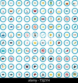 100 veterinary examination icons set, flat style Stock Vector
