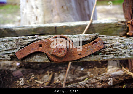 Rusty Opening Handle of Old Farm Machinery Stock Photo