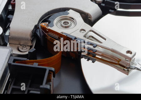The internal detail of a computer hard drive hdd, inside view of data storage device technology data storage Stock Photo