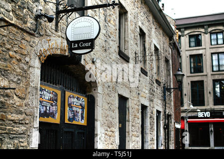 Historical buildings along Rue Saint Amable street in Old Montreal.  Montreal, Canada Stock Photo