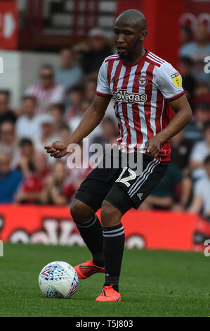 22nd April 2019 , Griffin Park, London, England; Sky Bet Championship, Brentford vs Leeds United ; Kamohelo Mokotjo (12) of Brentford  Credit: Phil Westlake/News Images,  English Football League images are subject to DataCo Licence Stock Photo