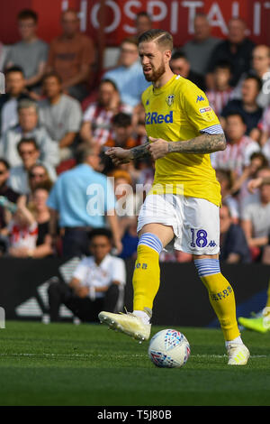 22nd April 2019 , Griffin Park, London, England; Sky Bet Championship, Brentford vs Leeds United ; Pontus Jansson (18) of Leeds Utd   Credit: Phil Westlake/News Images,  English Football League images are subject to DataCo Licence Stock Photo