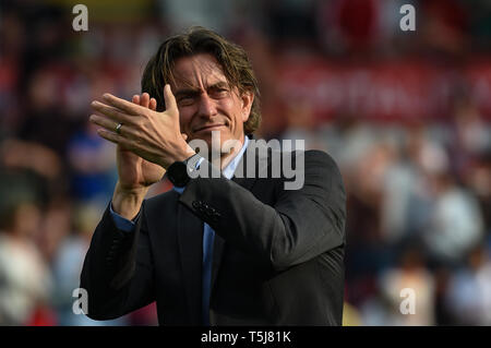 22nd April 2019 , Griffin Park, London, England; Sky Bet Championship, Brentford vs Leeds United ; Thomas Frank manager of Brentford   Credit: Phil Westlake/News Images,  English Football League images are subject to DataCo Licence Stock Photo