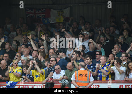 22nd April 2019 , Griffin Park, London, England; Sky Bet Championship, Brentford vs Leeds United ;  Leeds fans Credit: Phil Westlake/News Images,  English Football League images are subject to DataCo Licence Stock Photo