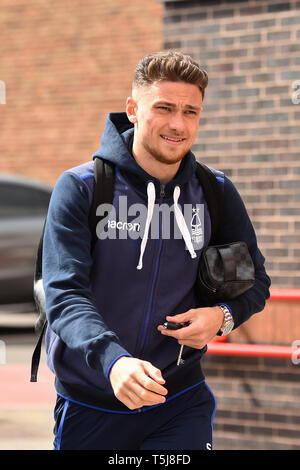 13th April 2019, City Ground, Nottingham, England ; Sky Bet Championship, Nottingham Forest vs Blackburn Rovers : Matthew Cash (14) of Nottingham Forest arrives at the City Ground  Credit: Jon Hobley/News Images  English Football League images are subject to DataCo Licence Stock Photo