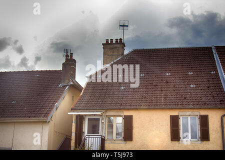 Mulhouse, France - September 15, 2017: old town with houses of burghers, small shops and offices of small companies Stock Photo