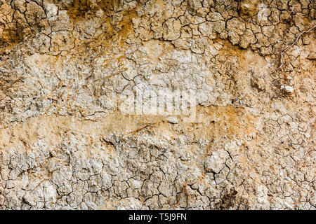 Ground earth cracking breaking background textured - Soil ground top view cracked backdrop with texture - Dry ground earth soil Stock Photo