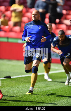 19th April 2019, Bramall Lane, Sheffield, England; Sky Bet Championship, Sheffield United vs Nottingham Forest ; Yohan Benalouane (29) of Nottingham Forest warms up    Credit: Jon Hobley/News Images  English Football League images are subject to DataCo Licence Stock Photo
