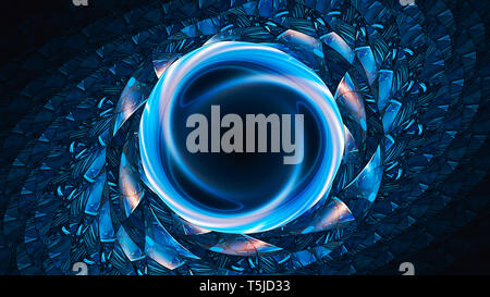 Blue glowing artificial wormhole, computer generated abstract background, 3D rendering Stock Photo