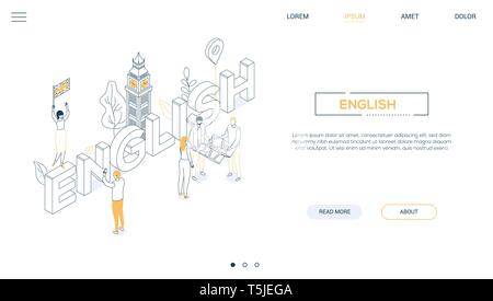 English Language Line Design Style Isometric Web Banner Stock