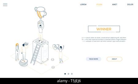 Winner - line design style isometric web banner Stock Vector