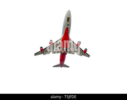 Under of Passenger Plane flying through, Isolated on white background Stock Photo
