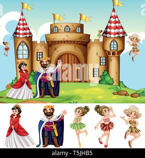 King and queen at the castle illustration Stock Vector