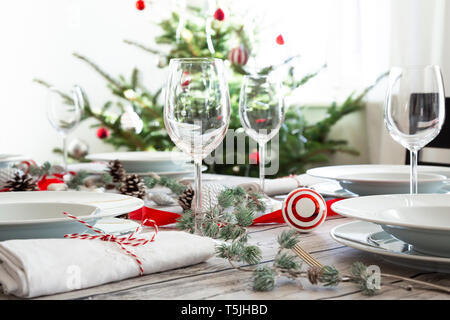 Laid table with Christmas decoration Stock Photo