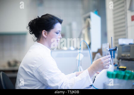 Woman working in lab Stock Photo