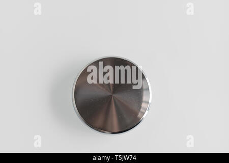 Black pin button. White blank badge pin brooch Stock Photo