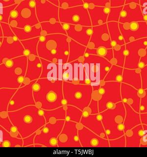 Red seamless patten with yellow circles, vector illustration Stock Vector