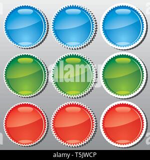 Set of glossy multicolored badges, part 1, vector illustration Stock Vector