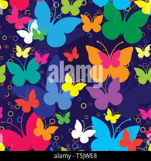 Blue seamless background with butterflies, vector illustration Stock Vector