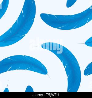 Seamless pattern with blue feathers, vector illustration Stock Vector