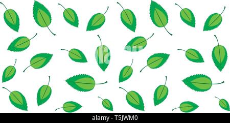 Fresh spring seamless eco background with green  leaves isolated on white, no gradient, vector illustration Stock Vector