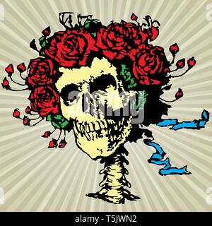 Skull in roses crown, vector illustration Stock Vector