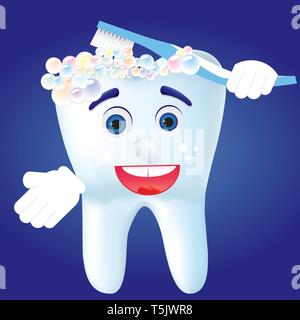 Tooth-cartoom clean himself, vector illustration Stock Vector