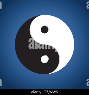 Stylized Yin Yang symbol icon on blue background,  vector illustration Stock Vector