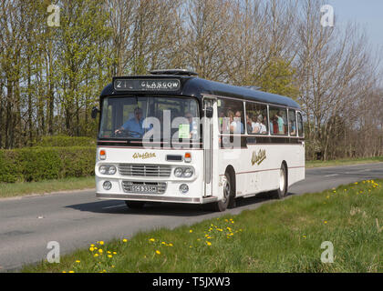 1974 Leyland Leopard on a preserved passenger bus service, between Brough and Kirkby Stephen, Cumbria, UK Stock Photo