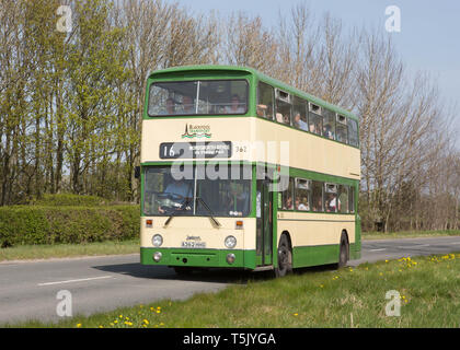 Ex Blackpool Corporation 1983 Leyland Atlantean double decker with East Lancs body on a preserved passenger bus service near Kirkby Stephen, UK., Stock Photo