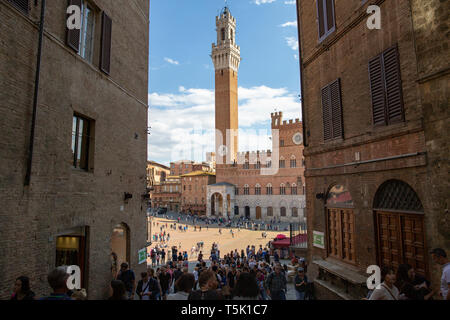 Piazza del campo in the historic town city of Siena in Tuscany,Italy Stock Photo