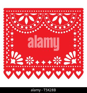 Papel Picado red vector floral template design with abstract shapes, retrop Mexican paper decorations pattern, traditional banner - greeting card Stock Vector