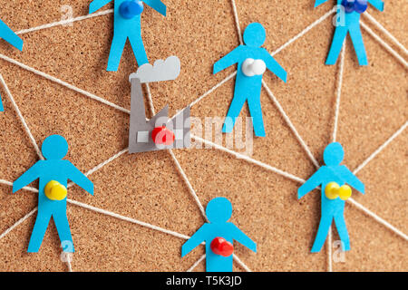 Factory management and communications. Corruption at work. The correct selection of suppliers and personnel in the enterprise. Symbol of plant and peo Stock Photo