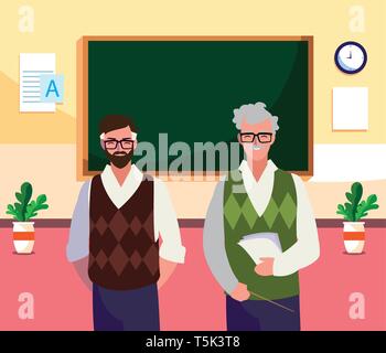 teachers couple in the classroom characters vector illustration design Stock Vector