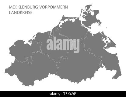 Modern Map - Mecklenburg Western Pomerania map with counties gray Stock Photo