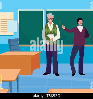 teachers couple in the classroom characters vector illustration design Stock Vector