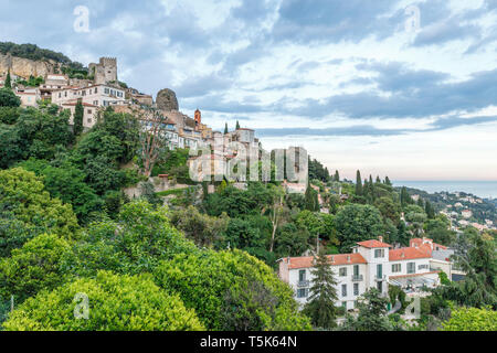 France, Alpes Maritimes, Roquebrune Cap Martin, the old village dominated by the medieval castle keep // France, Alpes-Maritimes (06), Roquebrune-Cap- Stock Photo