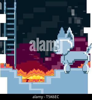 video game pixelated robotic dog in stairs vector illustration design Stock Vector