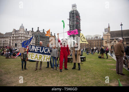 Extinction Rebellion protestors with banners and placards in London Stock Photo