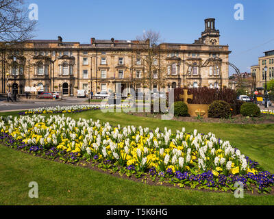 Spring flowers on the Crown Roundabout in the Montpellier Quarter in Harrogate Yorkshire England Stock Photo