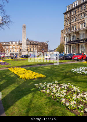 The Cenotaph and spring flowers in Prospect Gardens in Harrogate Yorkshire England Stock Photo