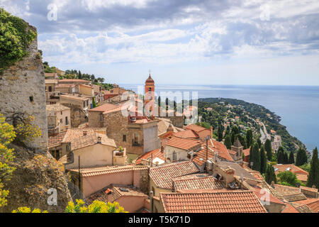 France, Alpes Maritimes, Roquebrune Cap Martin, old village and Sainte Marguerite church bell tower // France, Alpes-Maritimes (06), Roquebrune-Cap-Ma Stock Photo