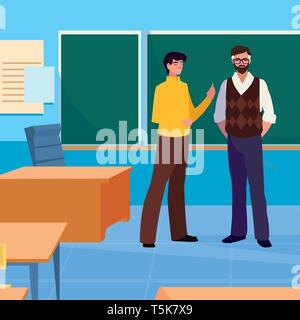 teachers couple in the classroom characters vector illustration design Stock Vector